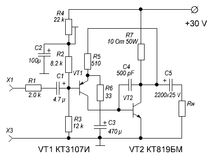 Схема простого УНЧ на транзисторах для начинающих