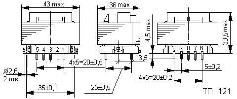 Габаритные размеры трансформатора ТП-121