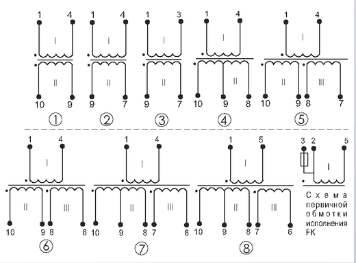 Электрические схемы трансформаторов ТП-121
